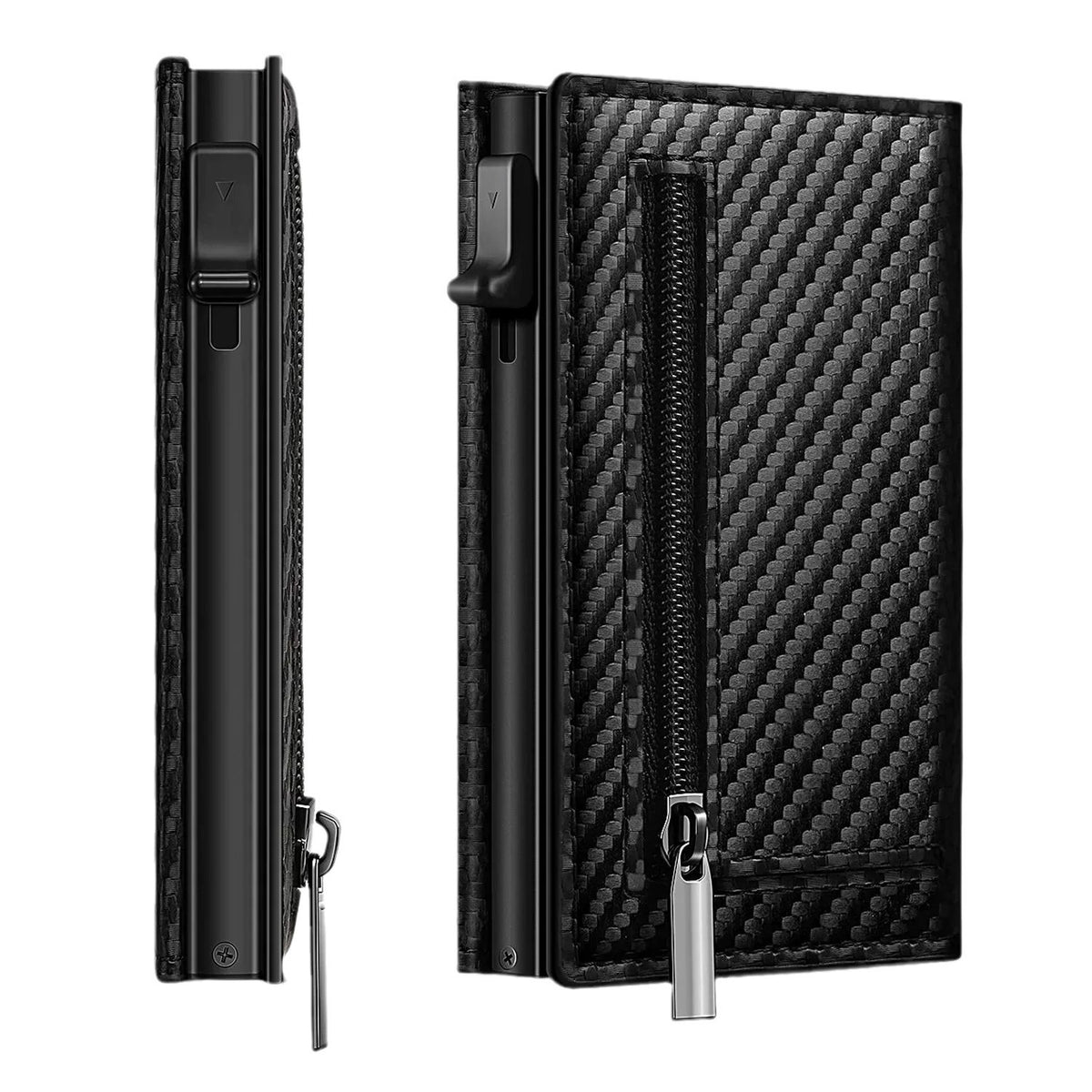 Men's Carbon Fiber Magnetic Card Clip PU Leather RFID Bank Card Bag Large Capacity Card Clip - V.I.P Digital Presence