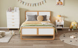 Modern Style Queen Size Solid Wood Platform Bed for Kids, Teens, Adults, No Need Box Spring, Walnut and White - V.I.P Digital Presence