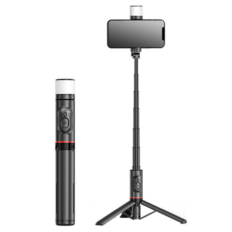 Mobile Phone Bluetooth Selfie Stick with Rotating Fill Light and Hidden Tripod Live Streaming Stand - V.I.P Digital Presence