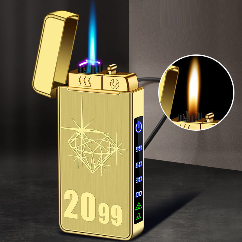 Gas electric triple fire metal windproof inflatable charging lighter personalized and creative trendy gift for boyfriend - V.I.P Digital Presence