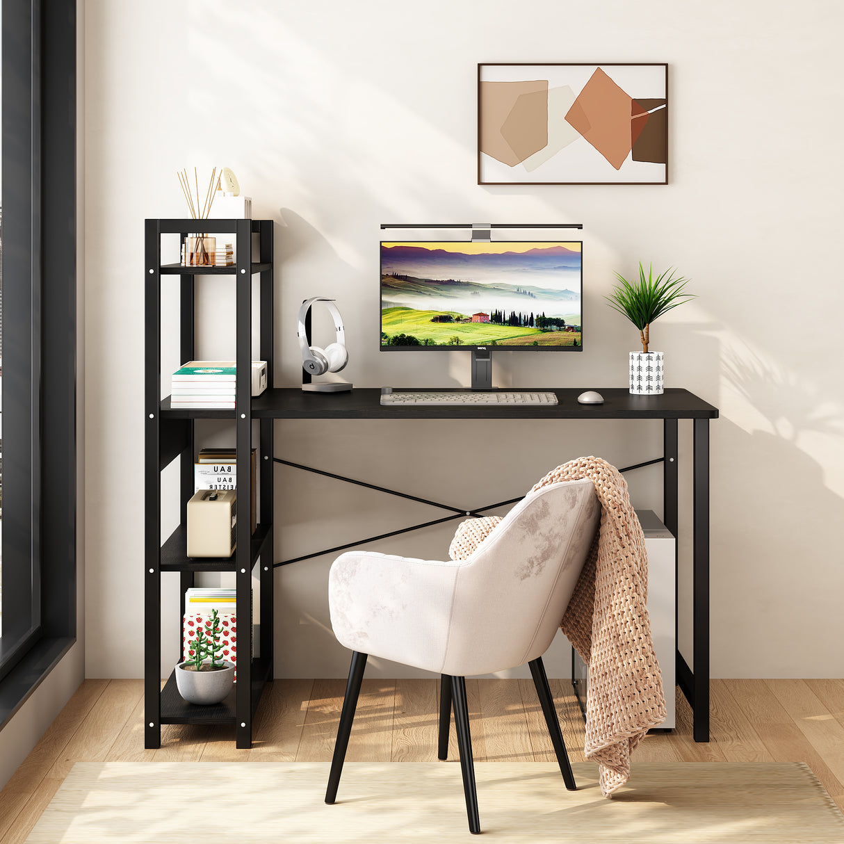 Bedroom desk, steel frame, computer desk, student desk, desk with 4 storage shelves, computer desk, metal and wood - V.I.P Digital Presence