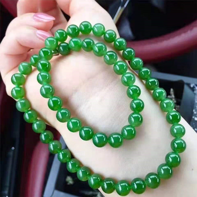 Hetian Biyu necklace, spinach green jade necklace, round bead style, Taiwan green jade necklace - V.I.P Digital Presence
