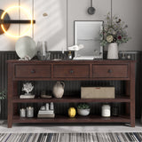 Retro Design Console Table with Two Open Shelves, Pine Solid Wood Frame and Legs for Living Room (Espresso) - V.I.P Digital Presence
