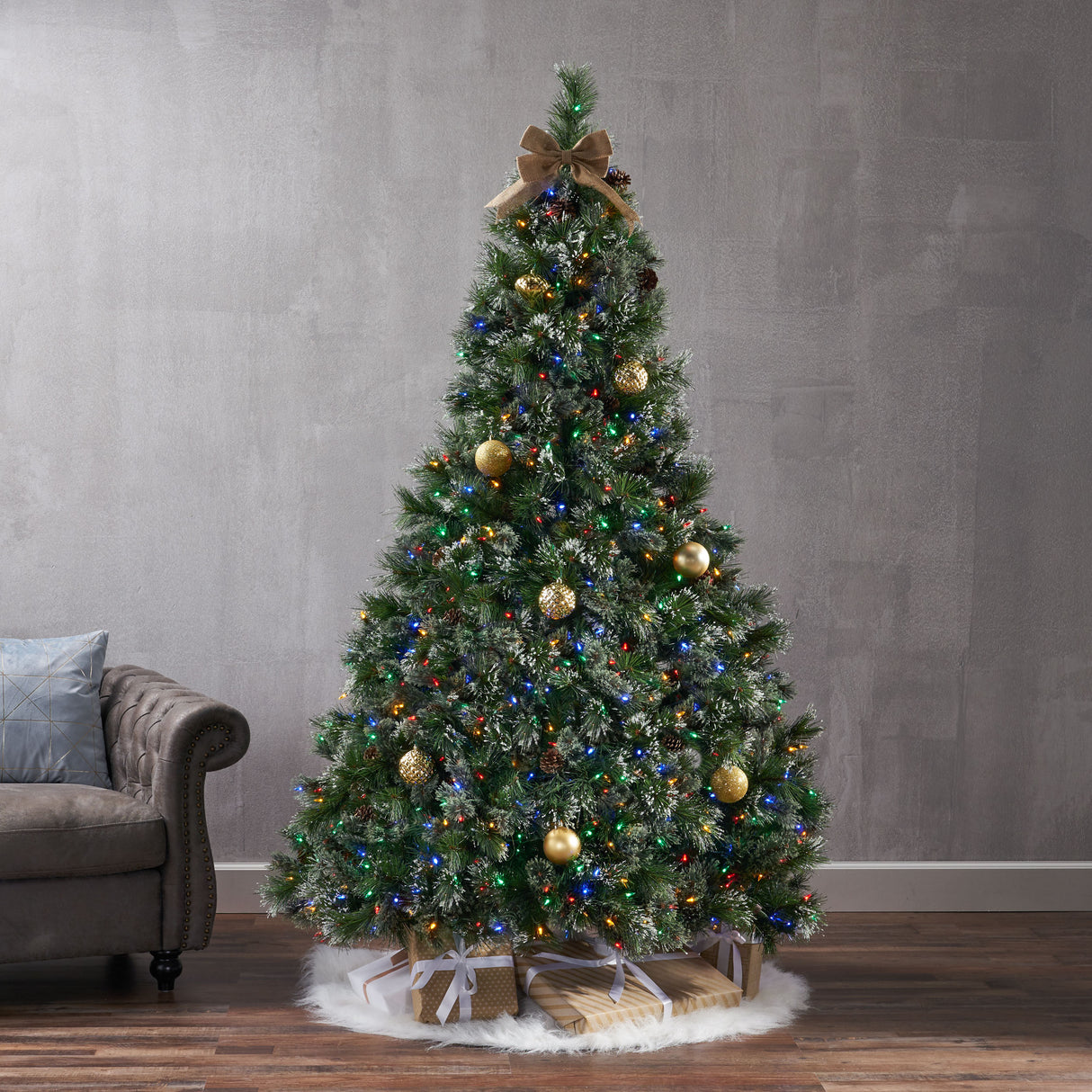7' Cashmere and Snow Bristle Mixed Tree with 75Pine Cones and 900 LED Lights-UL,1233tips,Dia.:59 - V.I.P Digital Presence
