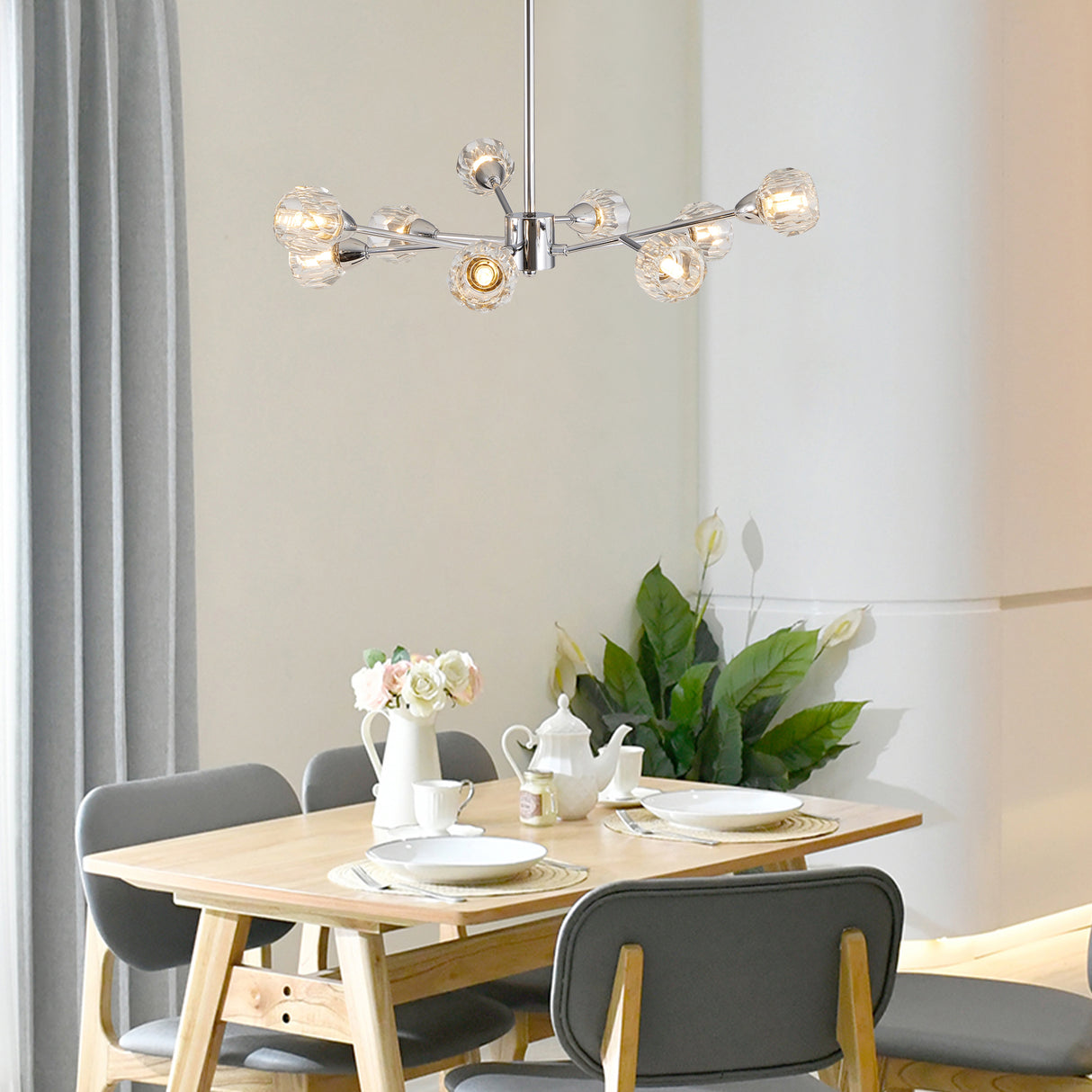 Modern Crystal Chandeliers, 9 Lights Chrome Chandelier for Living Room Bedroom (Bulbs Not Included) - V.I.P Digital Presence