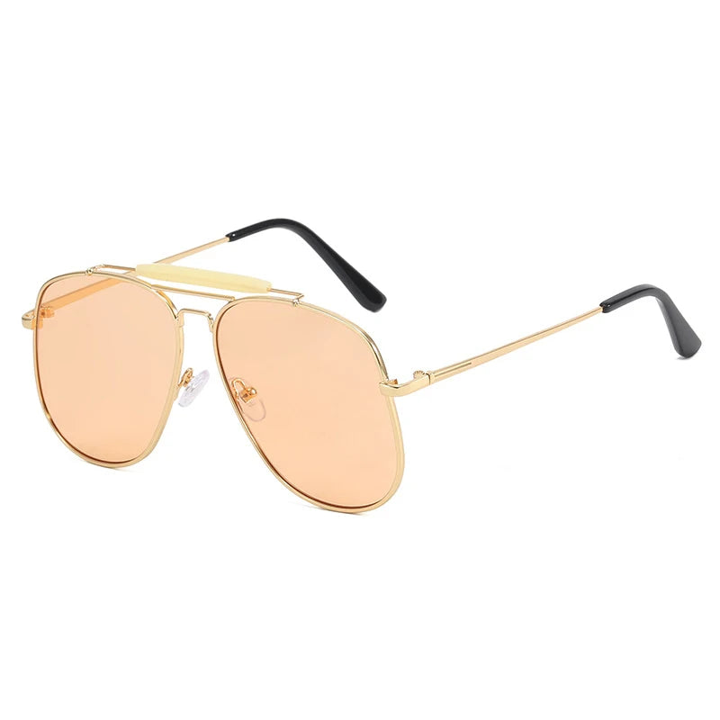 Metal Frame Pilot Sunglasses For Women Double Bridge Champagne Sun Glasses Woman Luxury Square Clear Oversize Shades - V.I.P Digital Presence