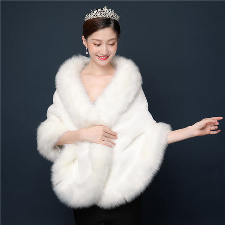 Bride's wedding dress fur shawl women's warm white cloak cheongsam jacket red cloak - V.I.P Digital Presence