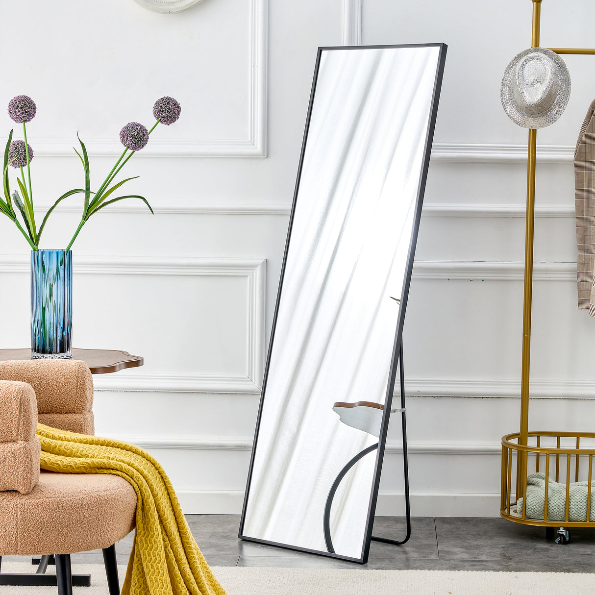 Aluminum alloy metal frame wall mounted full-length mirror black 65 * 23“ - V.I.P Digital Presence