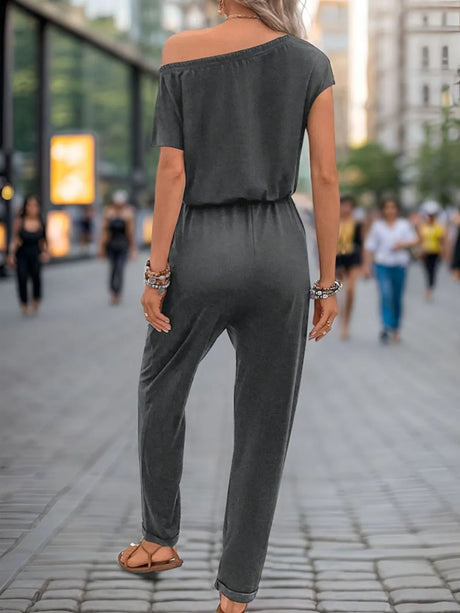 Perfee Single Shoulder Short Sleeve Jumpsuit - V.I.P Digital Presence