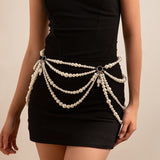 Sweet, cool and spicy girl imitates pearl hollow tassel ethnic windbreaker decoration chain, sexy nightclub style multi-layer body chain - V.I.P Digital Presence