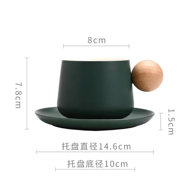 Ceramic Coffee Cup and Saucer Set Espresso Cups Light Luxury Wooden Handle Afternoon Tea Mug Female Original Mugs Couple Gifts - V.I.P Digital Presence