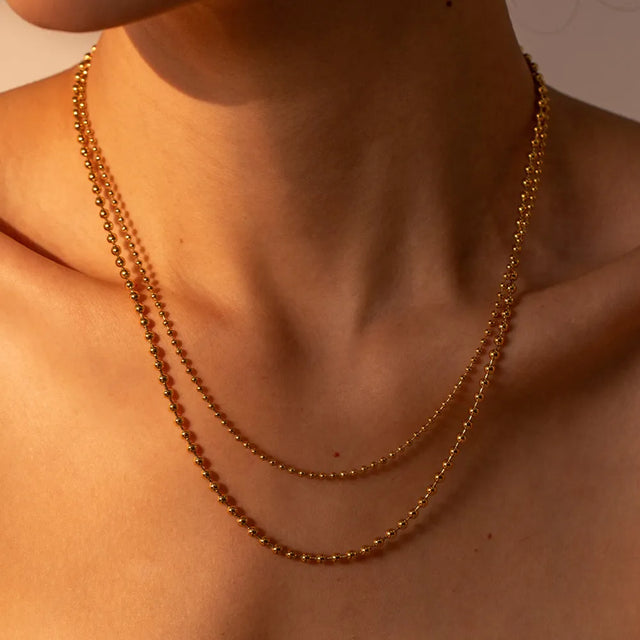 18K Gold-Plated Lobster Closure Bead Necklace - V.I.P Digital Presence