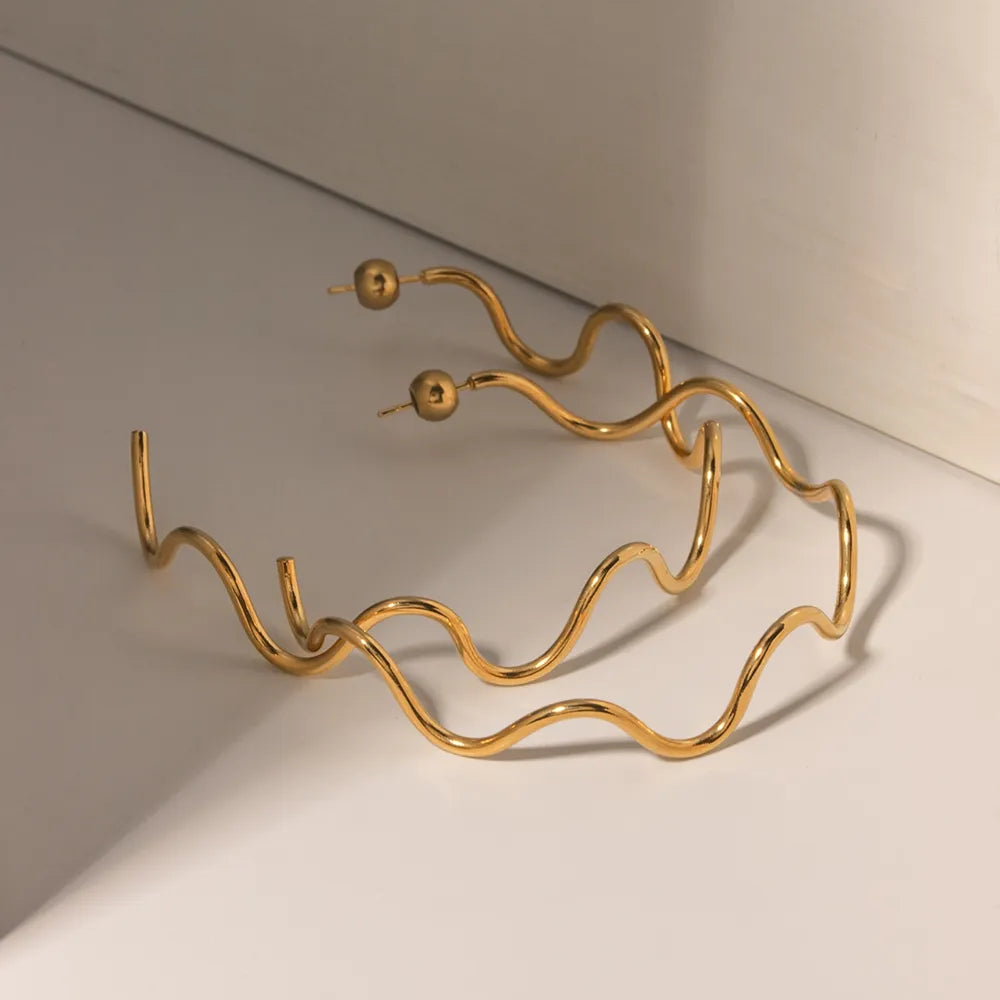 Stainless Steel Wave Shape C-Hoop Earrings - V.I.P Digital Presence