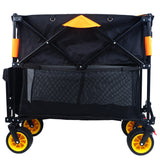 Big large capacity Folding cart Extra Long Extender Wagon Cart Folding Wagon Garden Shopping Beach Cart (black +orange) - V.I.P Digital Presence