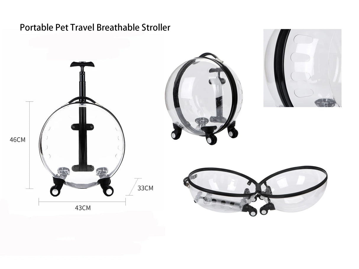 Rolling Pet Travel Trolley with Wheel, Transparent Capsule, Pink, Green, Puppies, Dogs, Cat Carriers Bag, 5-20Kg - V.I.P Digital Presence