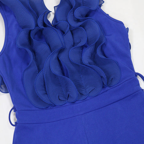 Sexy V-neck Backless Ruffle Tie-up Jumpsuit Casual Long Comfortable Fitted Women's Clothing - V.I.P Digital Presence