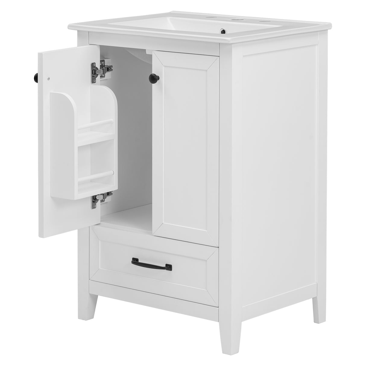 24" Bathroom Vanity with Sink, Bathroom Vanity Cabinet with One Drawer and Doors, Solid Wood and MDF, White - V.I.P Digital Presence