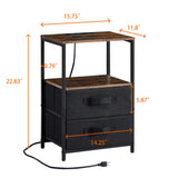 Tea table with charging station, bedside table with USB port, socket and cloth bag, 2 drawers - V.I.P Digital Presence