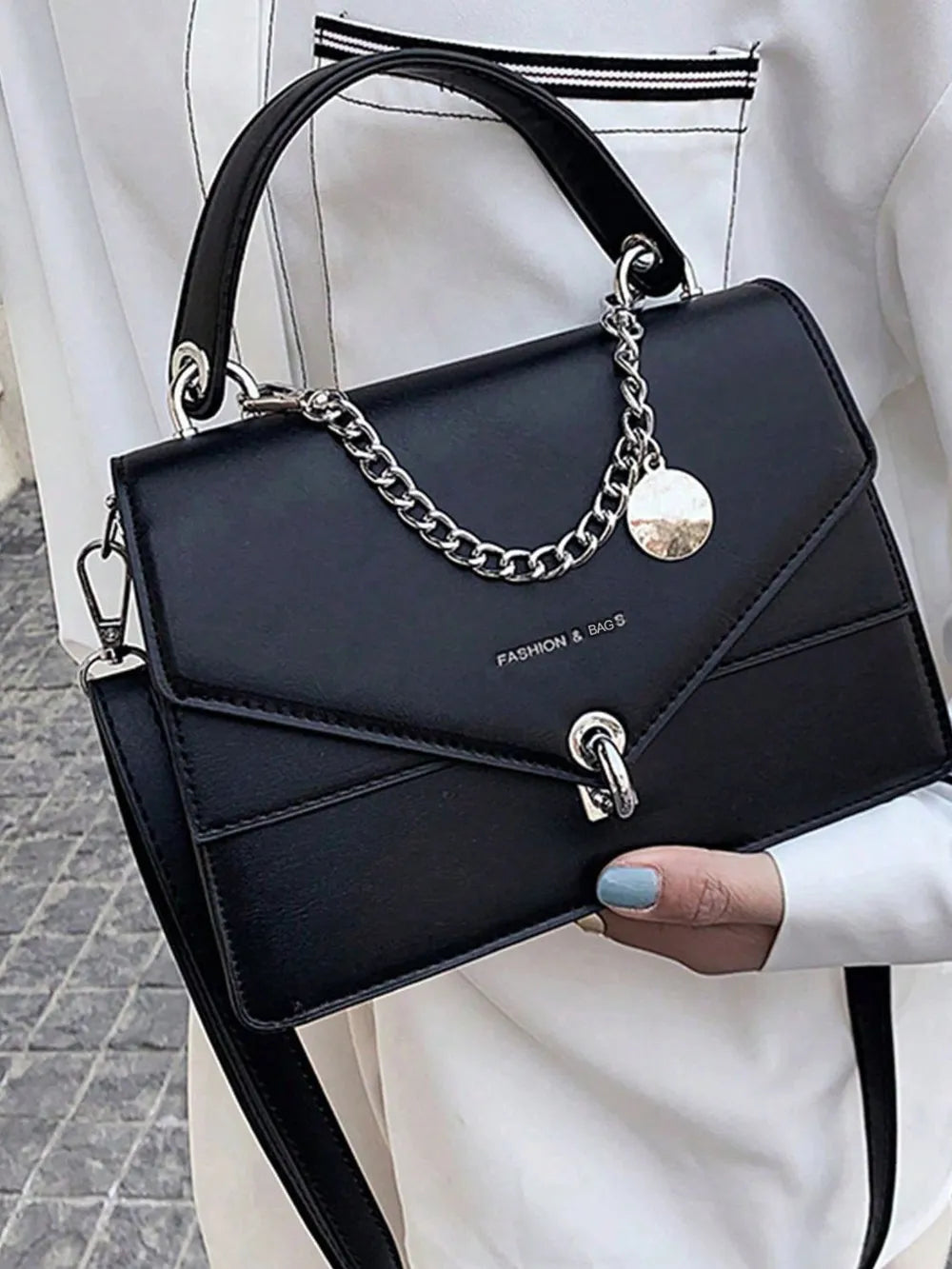 Chain PU Leather Detachable Shoulder Strap Handbag - V.I.P Digital Presence