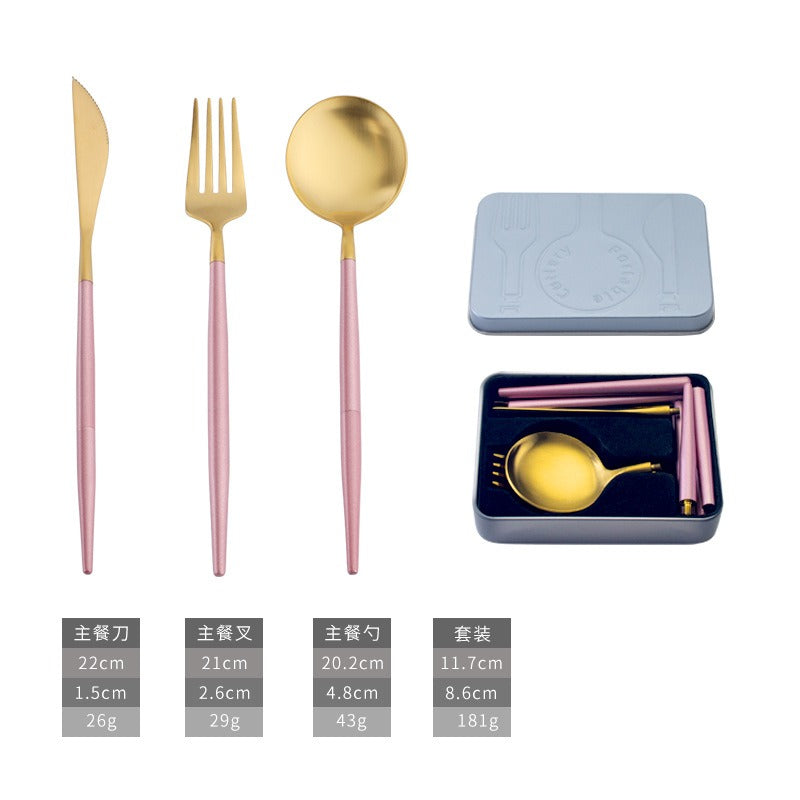 304 stainless steel portable tableware steak knife fork spoon chopsticks detachable folding tableware set - V.I.P Digital Presence