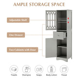 Tall Bathroom Cabinet, Freestanding Storage Cabinet with Drawer and Doors, MDF Board, Acrylic Door, Adjustable Shelf, Grey - V.I.P Digital Presence