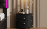 Elegant PU Nightstand with 2 Drawers and Crystal Handle,Fully Assembled Except Legs&Handles,Storage Bedside Table - Black - V.I.P Digital Presence