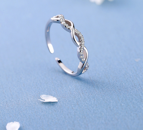 S925 Sterling Silver Micro-Pave Flash Diamond Twisted Rope Ring for Women, Ins-Inspired Korean Style, Unique Design, Hollow Twisted Open Ring - V.I.P Digital Presence