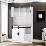 Farmhouse Bar Cabinet with Sliding Barn Door, Large Kitchen BuffetRustic Coffee Bar Sideboard Table,White - V.I.P Digital Presence