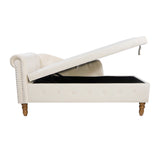 Beige Chaise Lounge Indoor Velvet Lounge Chair for Bedroom with Storage & Pillow Modern Upholstered Rolled Arm Chase Lounge - V.I.P Digital Presence