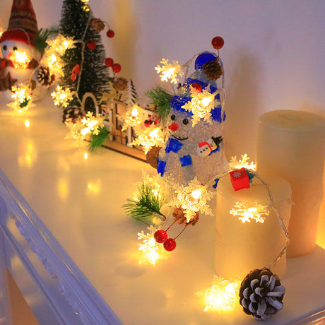 Snowflake Pinecone Christmas Wreath Light String Bell Pine Needle Red Berry Doll Staircase Decorative Light - V.I.P Digital Presence