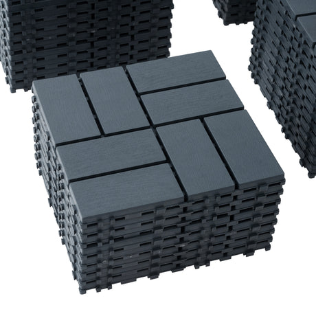 Plastic interlocking deck tiles, 44 terrace deck tiles, 12 "x12" square waterproof terrace floor tiles, gray - V.I.P Digital Presence
