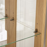 Dual door Curio cabinet with tempered glass doors, mirrored back panel and adjustable shelves, home lighting display cabinet Oak - V.I.P Digital Presence