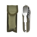 Vajilla plegable multifuncional 7 en 1 de acero inoxidable para acampar al aire libre: tenedor, cuchara y cuchillo. Herramientas de supervivencia para picnic y camping.