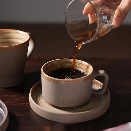 Coarse pottery coffee cup and plate set creative handmade retro coffee cup artistic cup plate milk cup - V.I.P Digital Presence