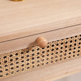 Side table with two real rattan drawers, solid wood table legs can be used in the dining room living room,bedroom - V.I.P Digital Presence