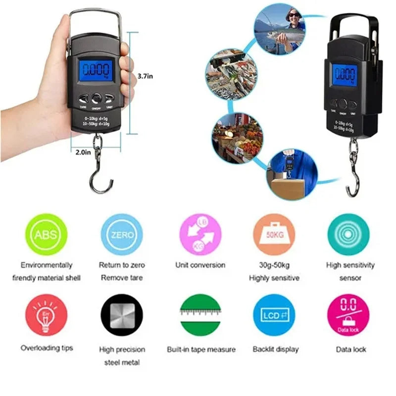 50kg/10g Oauee Mini Scale Electronic For Fishing Luggage Travel Weighting Steelyard Portable Digital Kitchen Scales - V.I.P Digital Presence