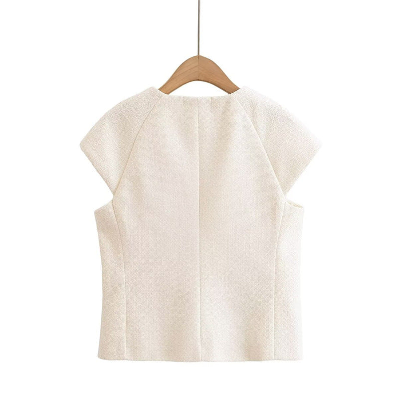 Fashionable Casual Round Neck Versatile Vest with Front Button Closure for Women - V.I.P Digital Presence