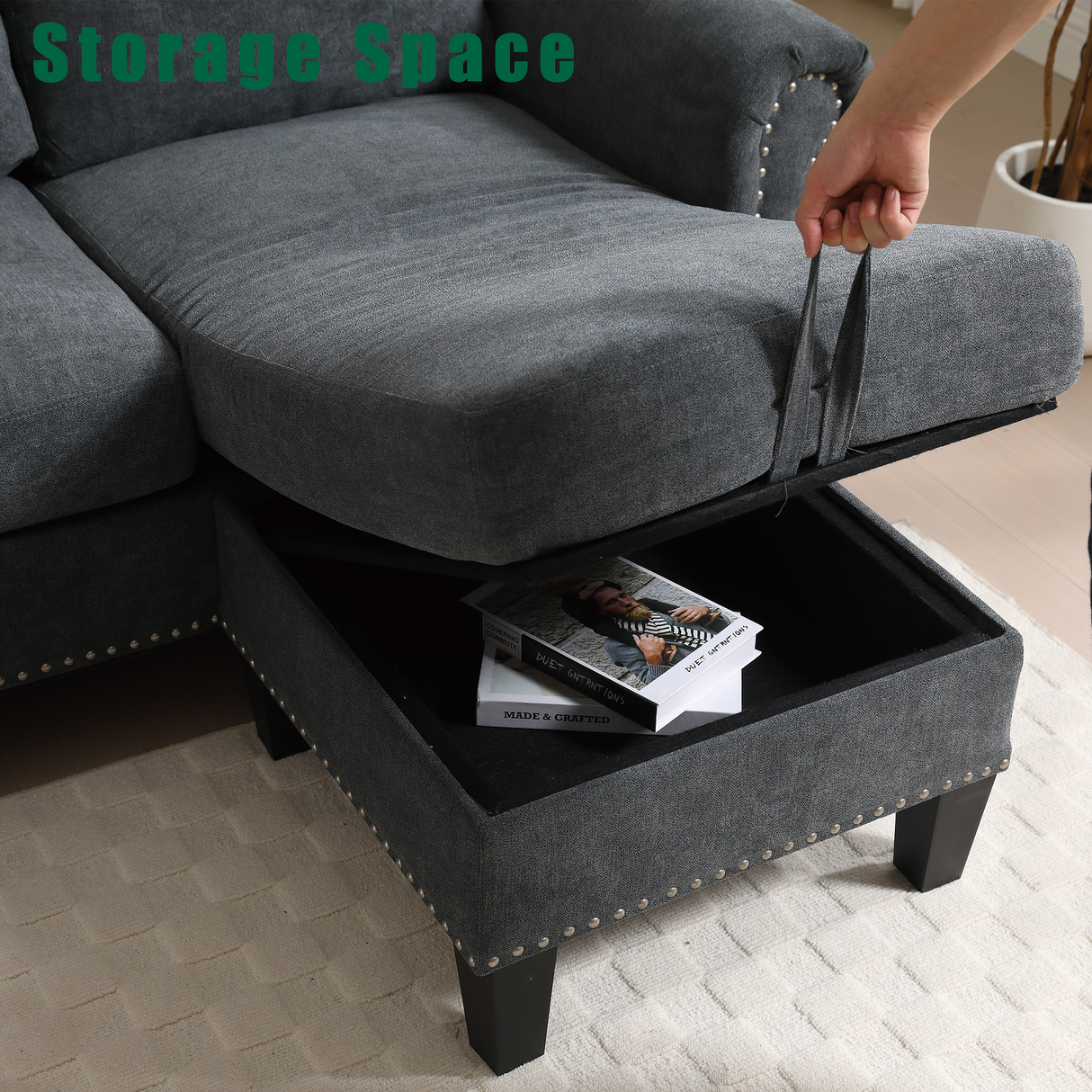Convertible Sectional Sofa with Storage,L-shaped sofa Modern Linen Fabric Sectional Couches for Living Room,Gray - V.I.P Digital Presence