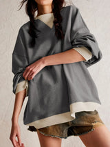 Contrast Dropped Shoulder Long Sleeve Sweatshirt - V.I.P Digital Presence