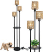 Boho Floor Lamp with Shelves 3-Lights Farmhouse Tall Floor Lamp with ON/OFF Foot Switch Rustic Standing Lamp with Rattan Shades - V.I.P Digital Presence
