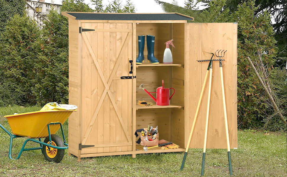 Outdoor 5.3ft Hx4.6ft L Wood Storage Shed Tool Organizer,Garden Shed, Storage Cabinet with Waterproof Asphalt Roof Natural - V.I.P Digital Presence