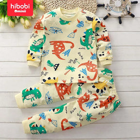 hibobi 2pcs Autumn Children's Pajamas Set Children's Clothing Dinosaur Pattern Pure Cotton Crew Neck Underwear Home Clothes Set - V.I.P Digital Presence