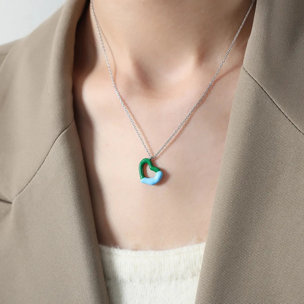 Two tone weight glazed design heart pendant titanium steel gold-plated necklace - V.I.P Digital Presence