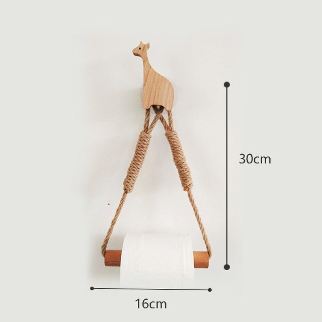 Nordic Indoor Wooden Solid Wood Hemp Rope Animal Tissue Holder Children's Room Decoration Wall Hanger Hemp Rope Hook Toilet Paper Holder - V.I.P Digital Presence