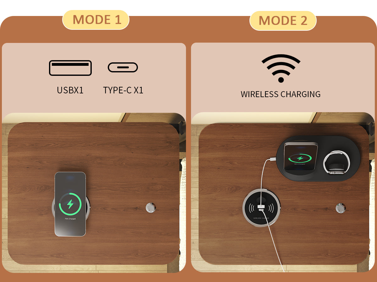 King Size Metal Bed Frame with Upholstered Headboard, with wireless charging and USB A & USB C, Touch LED light Vintage Brown - V.I.P Digital Presence