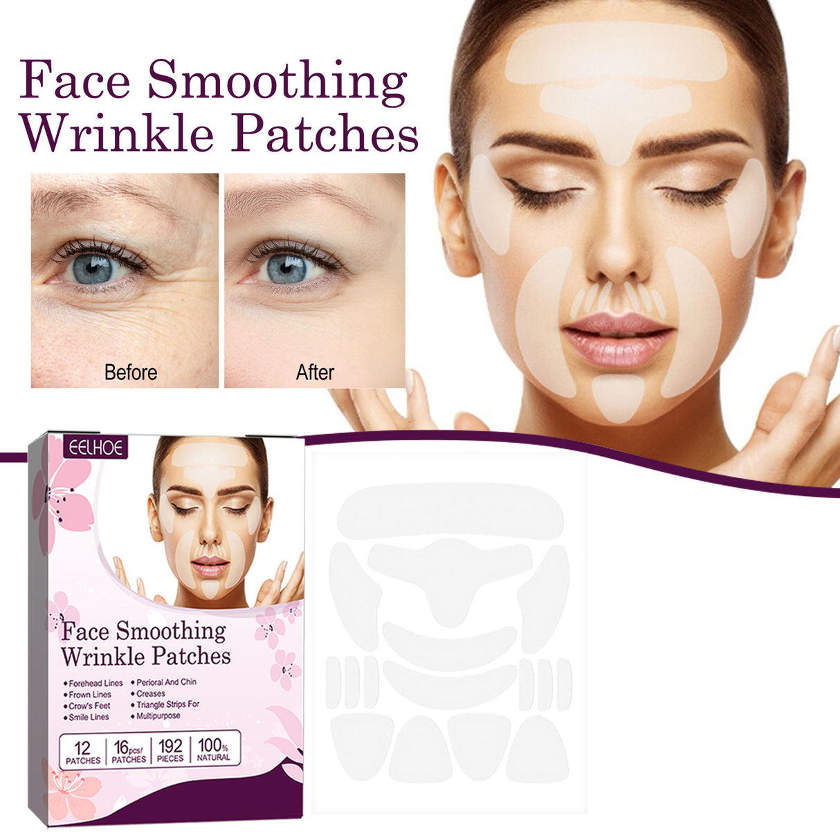 Parche facial suavizante y antiarrugas, aclara las líneas finas de los ojos y tensa las líneas de la cabeza.