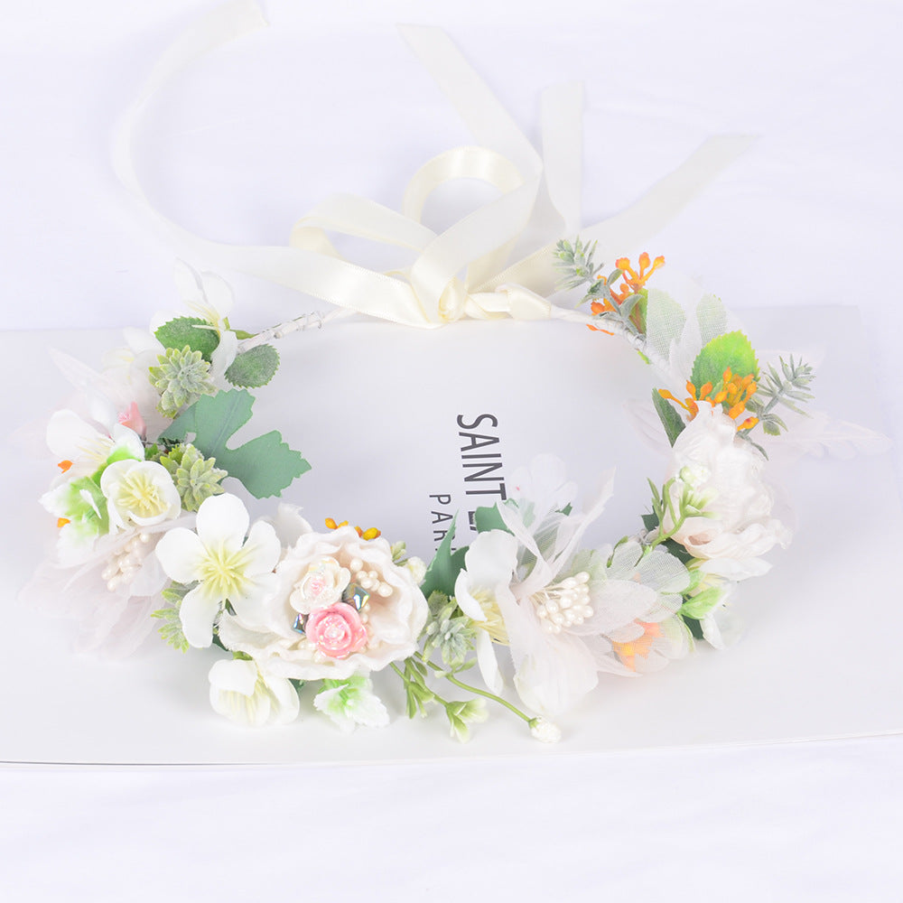 Korean style super fairy bride headdress simulation flower green leaf hair accessory sweet girl Hanfu wedding headdress wreath - V.I.P Digital Presence