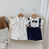 Summer baby hoodie tie suspender shorts two-piece set for gentlemen's one month and one year old dress suspender pants - V.I.P Digital Presence
