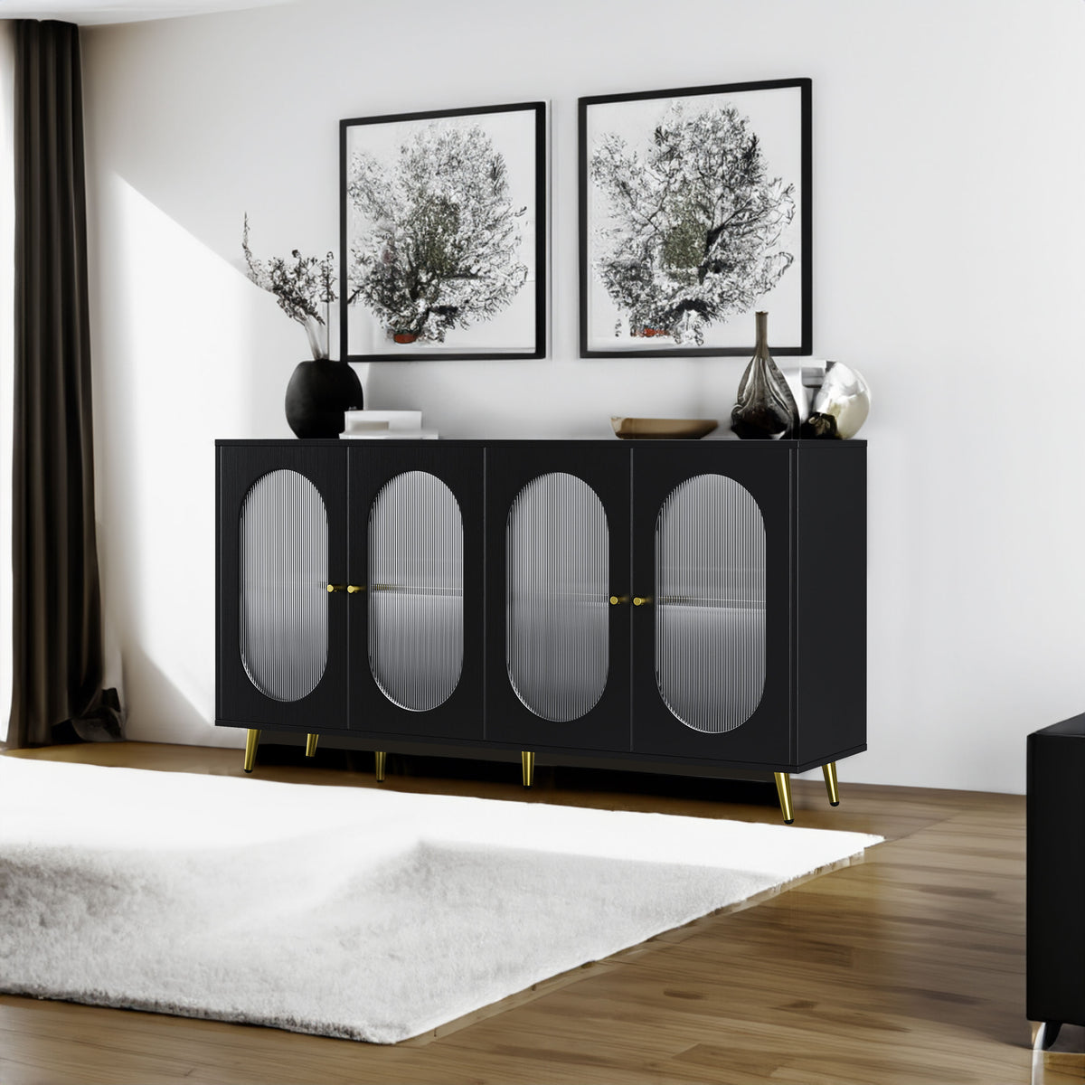 Modern Accent Sideboard Cabinet with Acrylic Doors, Freestanding Storage Cupboard Console Table for Kitchen Dining Black - V.I.P Digital Presence
