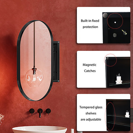 20x34 inch oval embedded medicine cabinet, metal frame bathroom cabinet with mirror and adjustable shelf matte black - V.I.P Digital Presence
